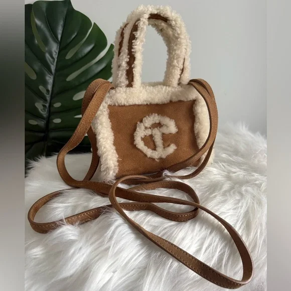 Telfar Brown and Cream Shearling Mini Bag - Picture 2 of 9